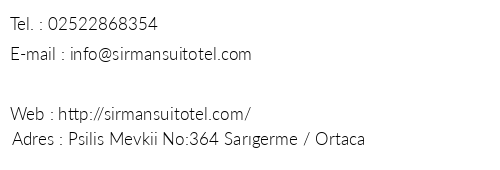 Srman Suit Otel telefon numaralar, faks, e-mail, posta adresi ve iletiim bilgileri
